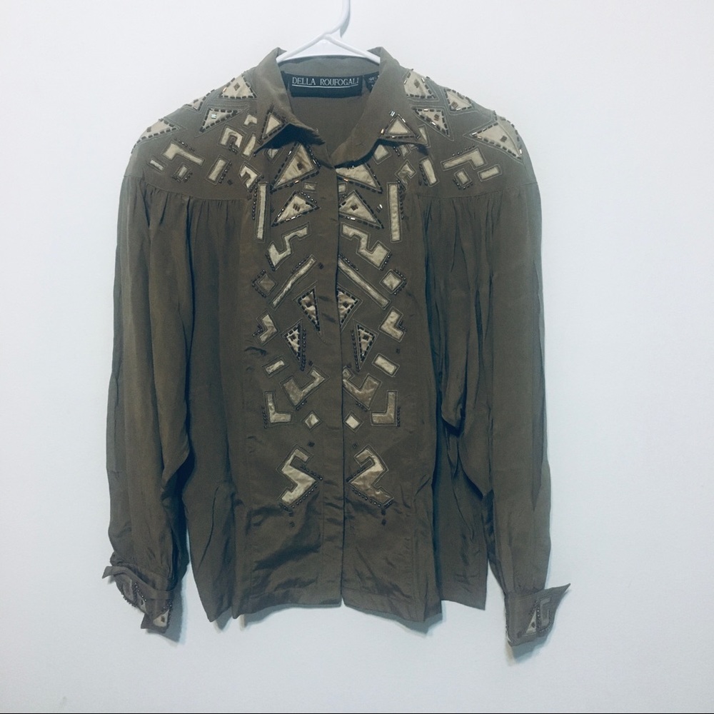 Vintage 80s Delia Roufogali Beaded Silk Blouse